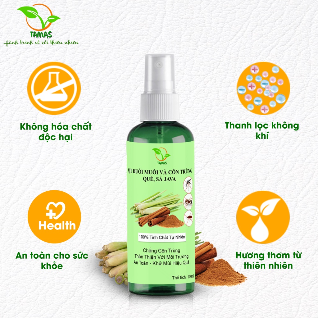 Chai xịt tinh dầu đuổi muỗi và côn trùng 100ml hương sả quế, hiệu quả, an toàn, tiết kiệm.