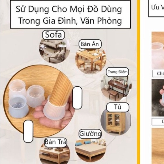 Bọc chân bàn ghế SET 4 MIẾNG chống trầy xước chân đế cao su chống trượt nút nhựa bọc ghế chống ồn BCB