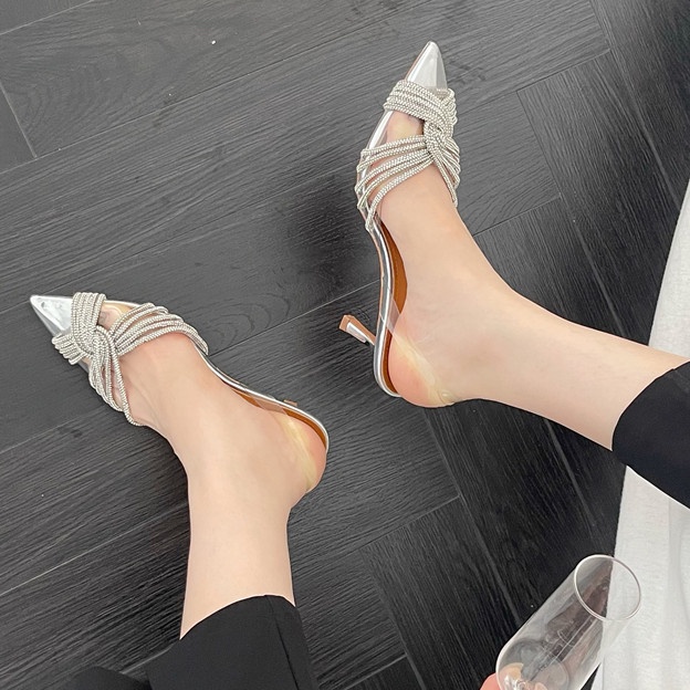 Giày Cao Gót Mũi Nhọn 3.15 Inches Đính Đá Thời Trang Cho Nữ