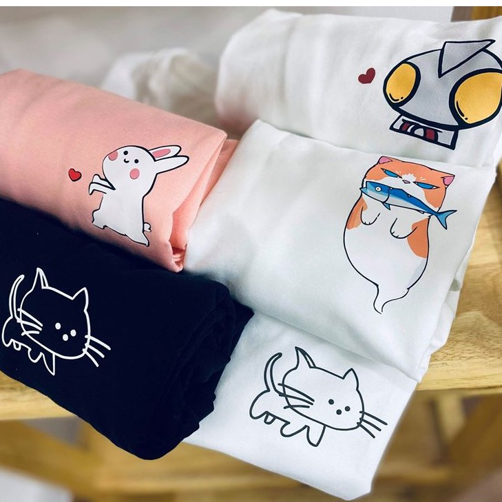 [Hàng Xịn, Giá Tốt] Áo Phông Thun Mèo May Mắn Cá Chép Mini Nam Nữ - Unisex - Cotton - Mã AT036
