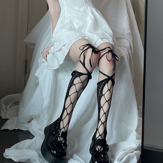 Tất/ vớ lưới Lolita Gothic buộc dây đan chéo thời trang