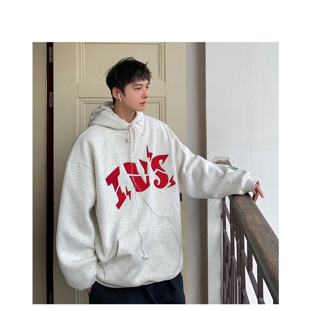 Áo Hoodie họa tiết in IVS chất nỉ bông cao cấp dày dặn 2 màu đen, xám chuẩn from unisex nam nữ hình thật tại Top store
