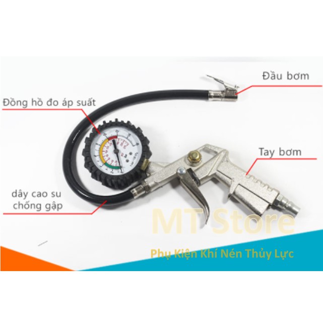 Đồng Hồ Bơm Vỏ ÔTô Xe Máy đuôi nhanh - Kiêm đồng hồ đo áp suất lốp Nhật Bản