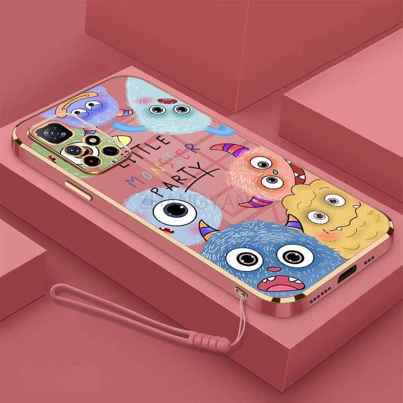 Ốp Điện Thoại TPU silicone Mềm Mạ Điện Họa Tiết Quái Vật Nhỏ Có Dây Đeo Cho Redmi 10 Redmi 10 prime