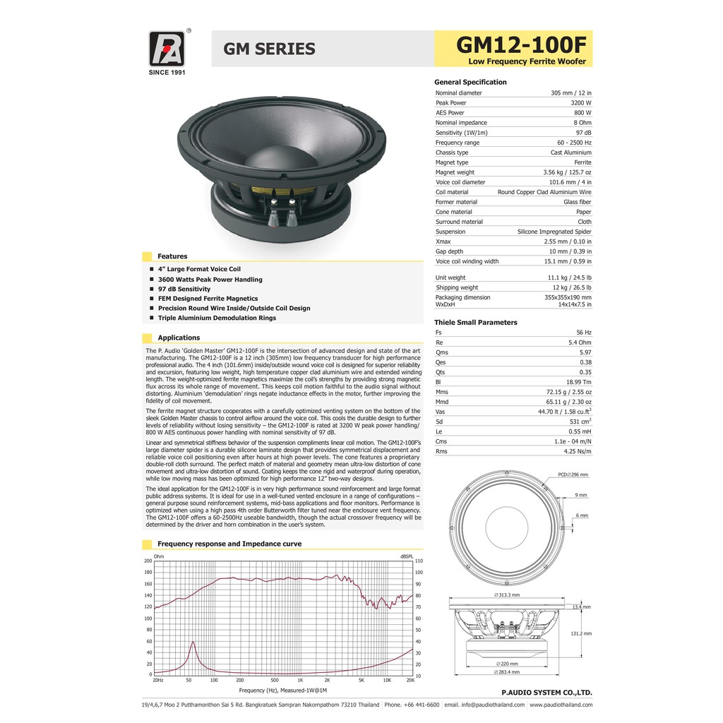 LOA RỜI PAUDIO 3 TẤC GM12-100F   – Hàng Chính Hãng