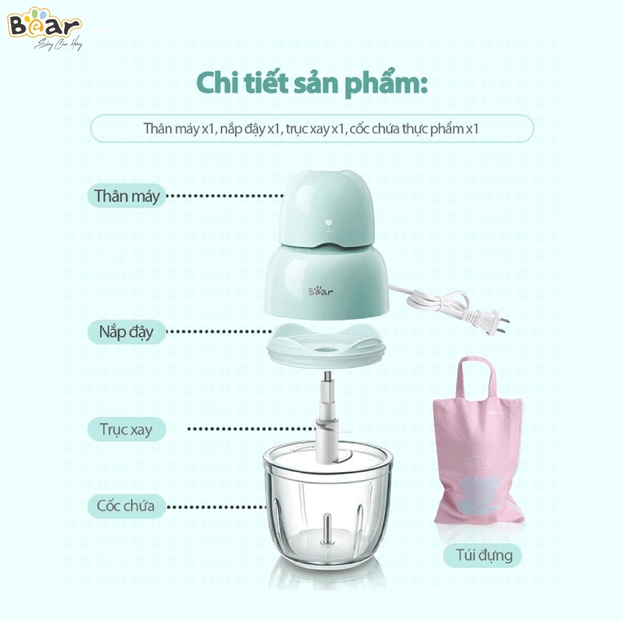 [BẢO HÀNH 18 THÁNG] Máy Xay Đa Năng Bear 0,3L Cối Thuỷ Tinh, Máy Xay Đồ Ăn Dặm Cho Bé Hình Gấu Cao Cấp