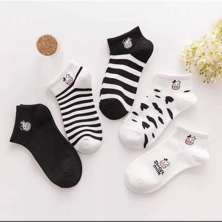 Set 5 Đôi Tất Vớ Cổ Ngắn Họa Tiết Bò Sữa Dễ Thương - Dumi Shop