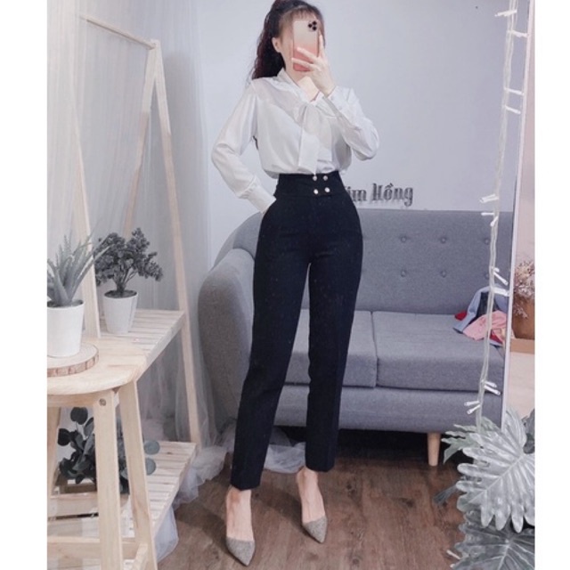 Quần tây thiết kế 4 nút bấm lưng siêu cao( Ảnh shop chụp thật 100%)
