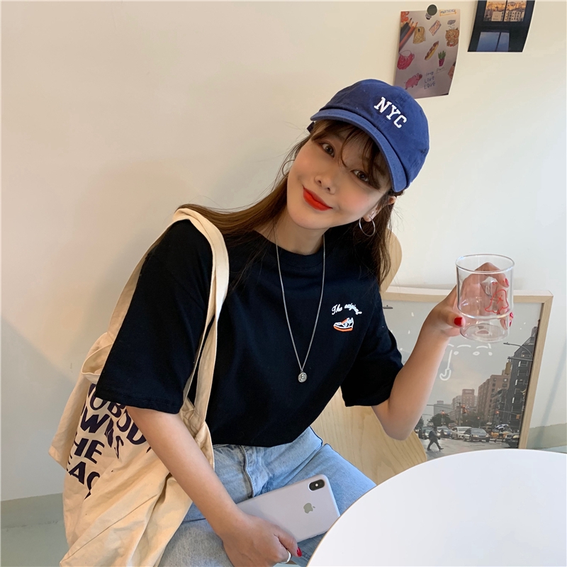 Áo thun nữ SUXI ngắn tay dáng rộng in hình phong cách hàn quốc