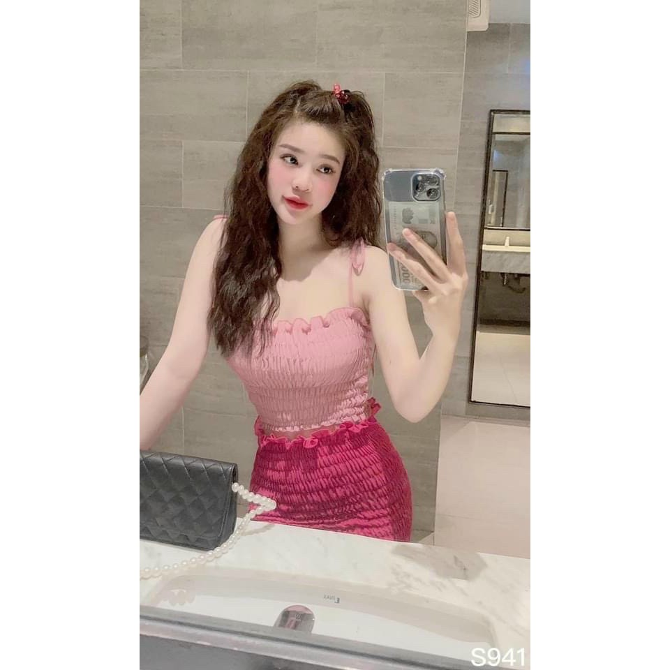 Set Áo Ống Và Váy Nhún💥𝑭𝑹𝑬𝑬𝑺𝑯𝑰𝑷💥Set Áo Kiểu Chất Voan Mềm Mịn Váy May Kèm Quần Bên Trong,LY STORE