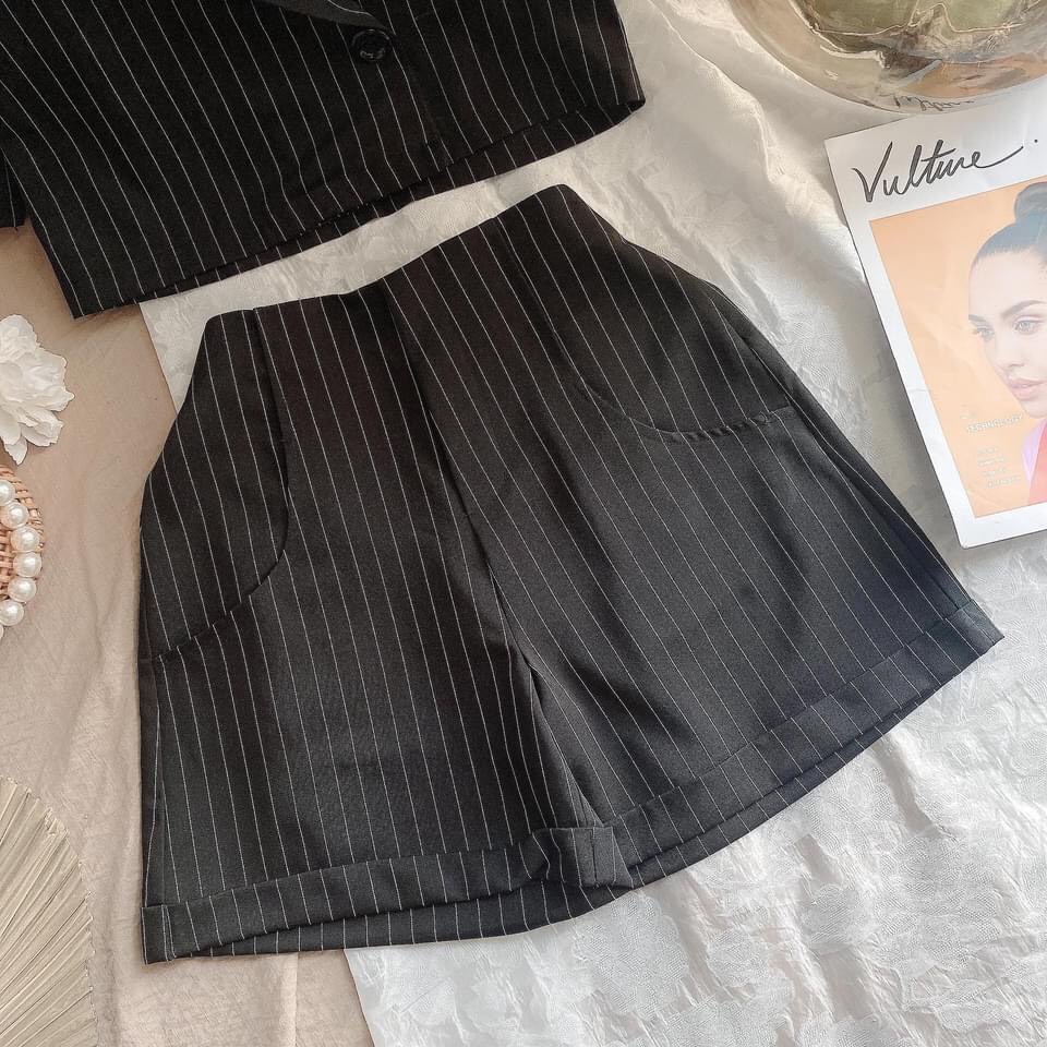 Set crop vest kẻ sọc  + short  (2 món) - KÈM VIDEO