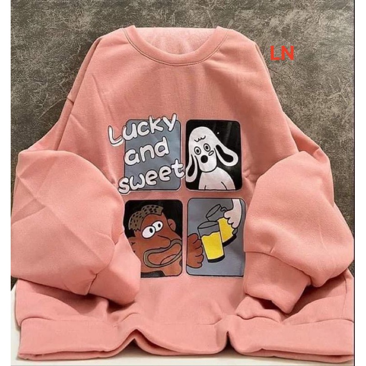 Áo nỉ Cún Lucky siêu yêu cổ tròn tay bồng.hangtotgiare98