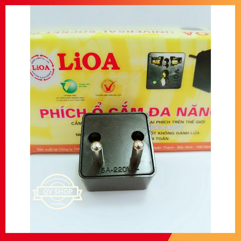 Phích ổ cắm đa năng Lioa chuyển 3 chấu thành 2 chấu 15A/220V Chân Tròn/Dẹp