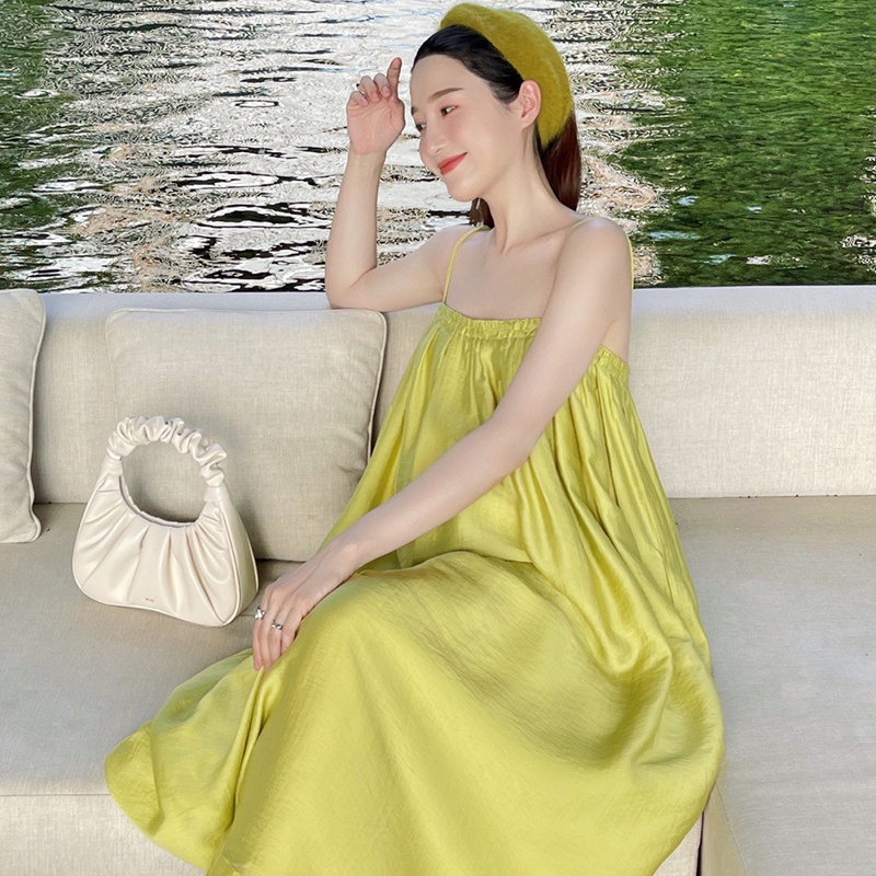 Váy 2 dây dáng dài đi biển maxi qua gối suông rộng MV302, váy du lịch mùa hè thoáng mát bầu bí bon chen