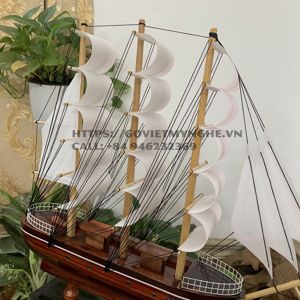 Mô hình thuyền gỗ trang trí tàu chở hàng Le Belem - Dài 42cm - Buồm Trắng
