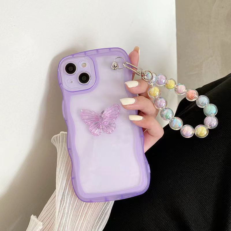 Ốp Điện Thoại Dẻo Trong Suốt Kèm Dây Đeo Chuỗi Hạt Hình Bướm/Cầu Vồng Cho OPPO A72 R15 R17 Reno 3 4 5 6 7 8 Pro