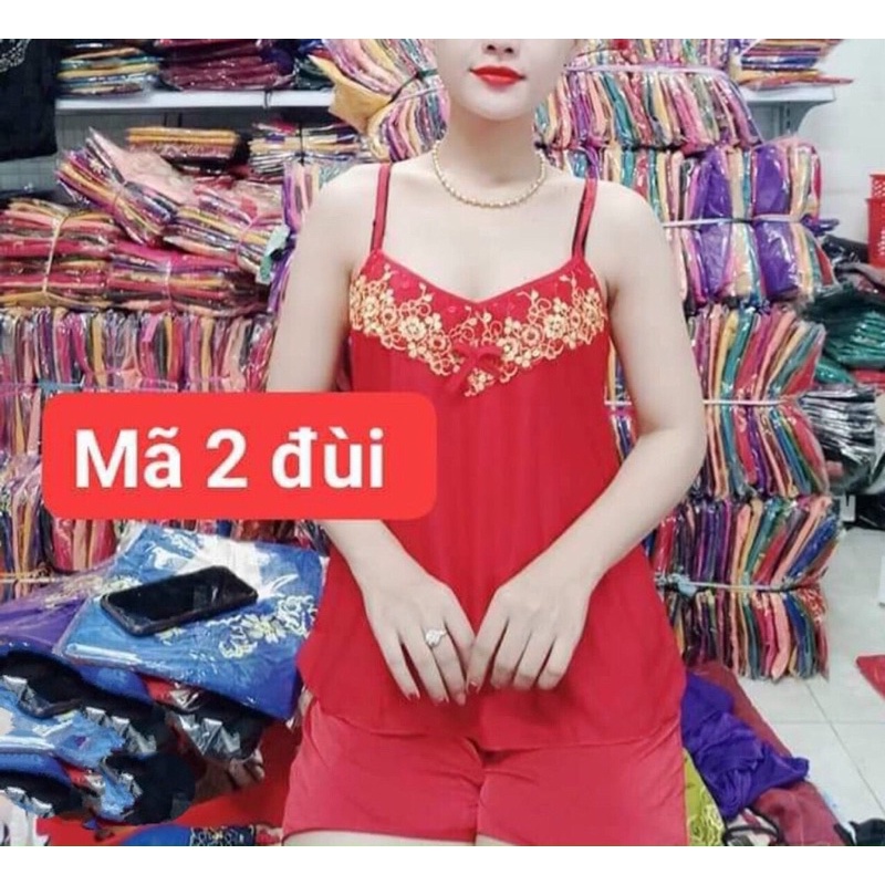 Bộ Đùi Thun Lạnh 2 Dây Phối Ren Đính Nơ