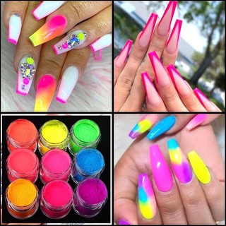 Set bột màu neon dặm ombre móng