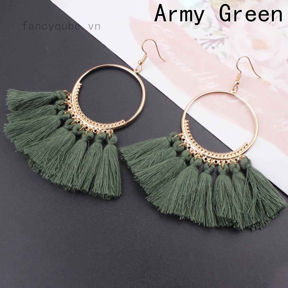 Hoa tai dáng dài tua rua phong cách Bohemian