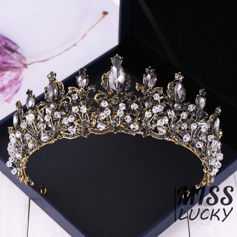 Vương miện cài tóc cô dâu đính đá pha lê sang trọng