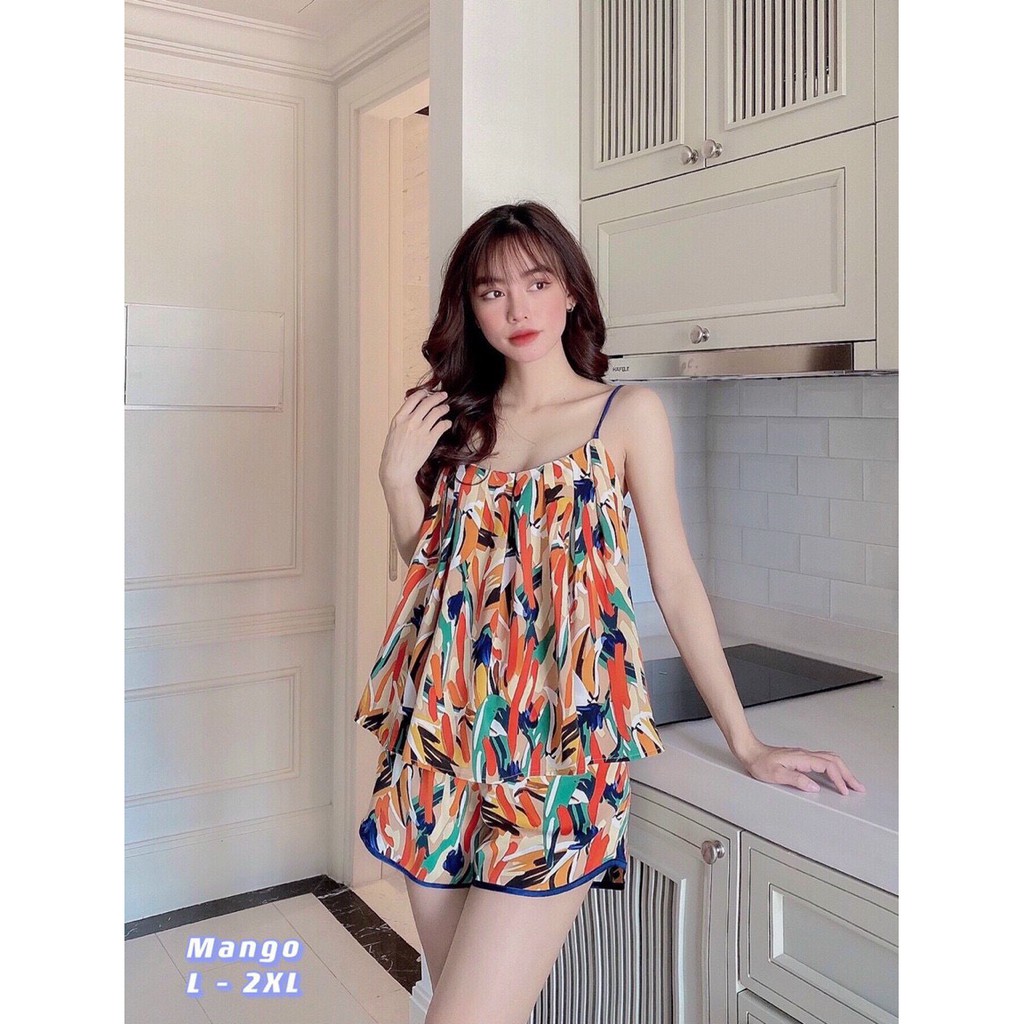 bộ mặc nhà lụa, bộ ngủ 2 dây cực dễ thương, chất lụa mango mềm mát | BigBuy360 - bigbuy360.vn