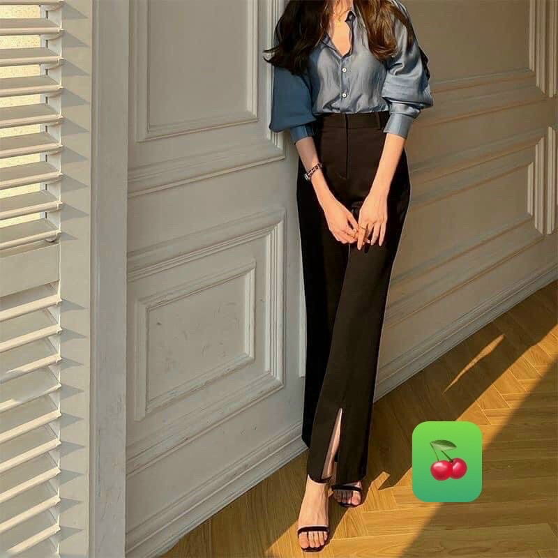 quần tây công sở lưng cao xẻ tà