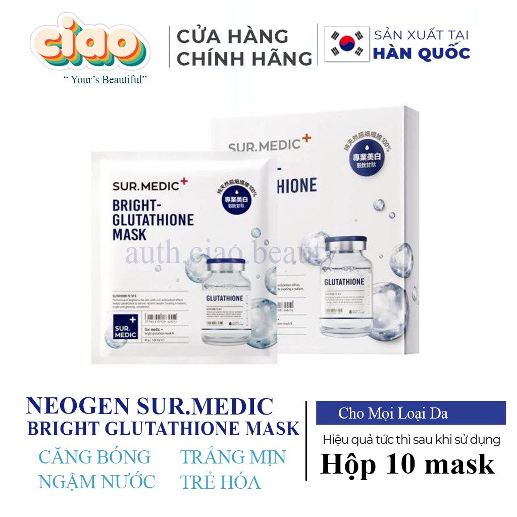 Hộp 10 Miếng Mặt Nạ Surmedic / Mặt Nạ Trắng Da Sur.medic Bright Glutathione Mask