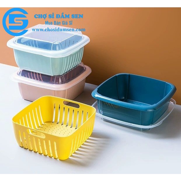 Bộ thau rổ đựng thực phẩm 2 trong 1 tiện lợi, hộp thau rổ đựng trái cây có nắp đậy G278-BoThauRo