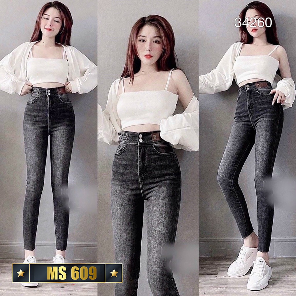 Quần jean nữ co giãn, quần bò lưng cao 9 tấc dáng ôm body cạp cao nhiều mẫu Bi_shop 173 ms609