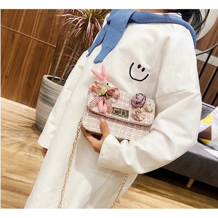 Túi hộp đeo chéo mini dễ thương HOA và THỎ phong cách Hàn Quốc cho bé gái TX26