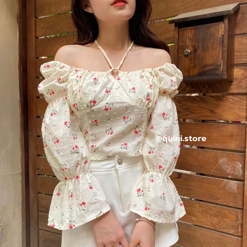 Anne Top - Áo Trễ Vai Croptop Tay Bồng - QUINI STORE