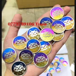 Logo mèo thần tài , mèo may mắ , tem titan , tem dán , màu khò màu điện phân