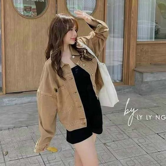 Áo khoác kaki cổ bẻ có túi tay dài siêu thời trang!