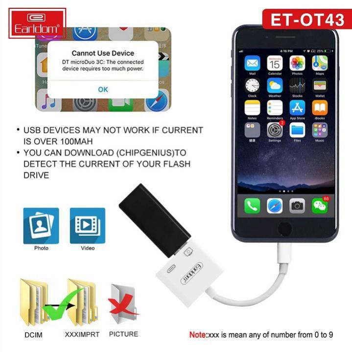 [OTG Iphone] Jack OTG Chuyển Từ Cổng Lightning Sang 1 Cổng USB và 1 Cổng Lightning OT43 | BigBuy360 - bigbuy360.vn