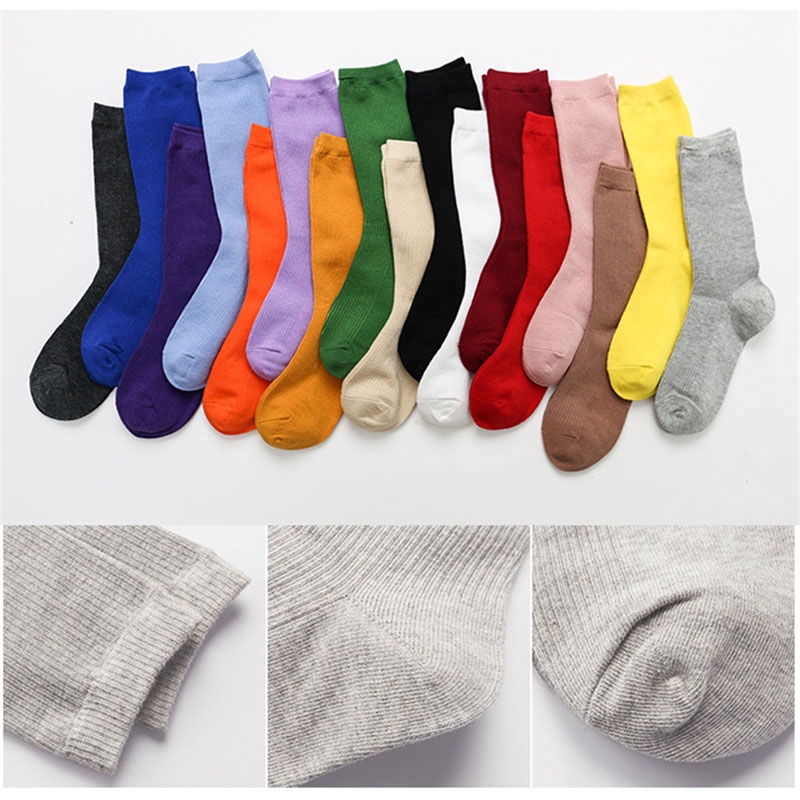 Vớ cotton màu trơn mỏng màu trơn phong cách retro cho nữ