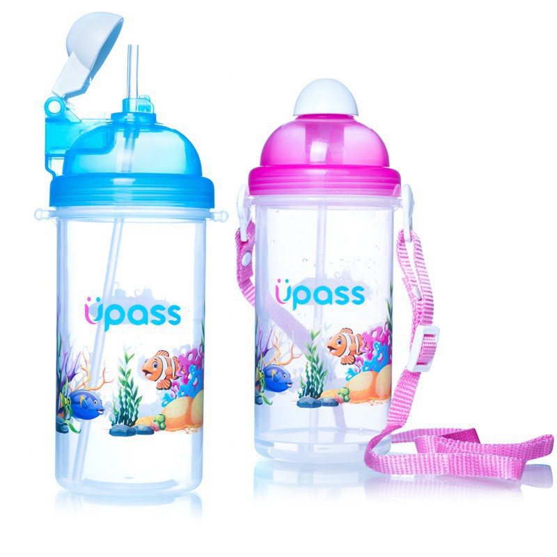 Bình nước nắp bật ống hút mềm Upass 420ml