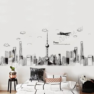 Decal dán tường trang trí phòng ngủ,quán cafe,văn phòng -Thành phố tháp nhọn