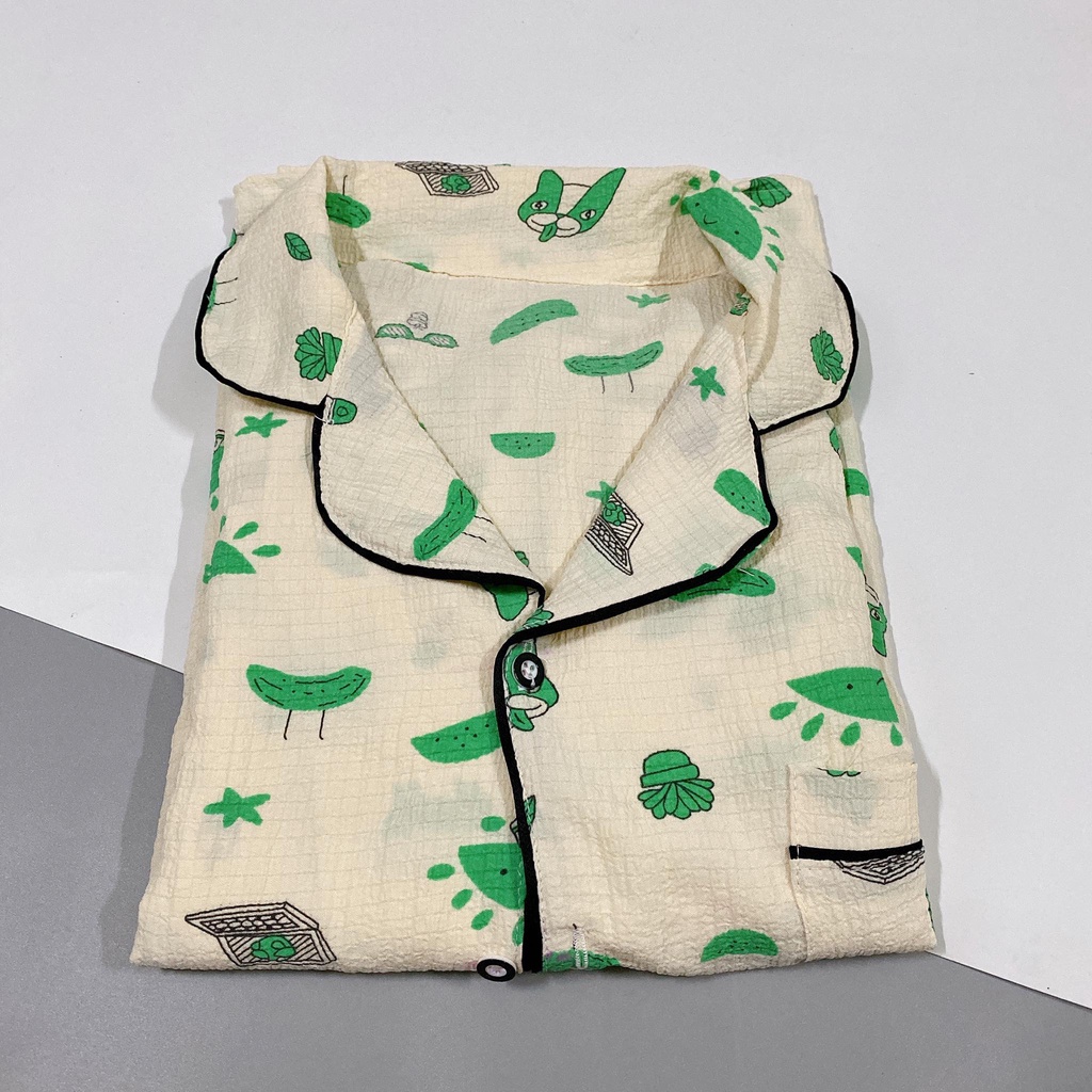 Bộ đồ ngủ Pijama đùi chất đũi xốp thoáng mát