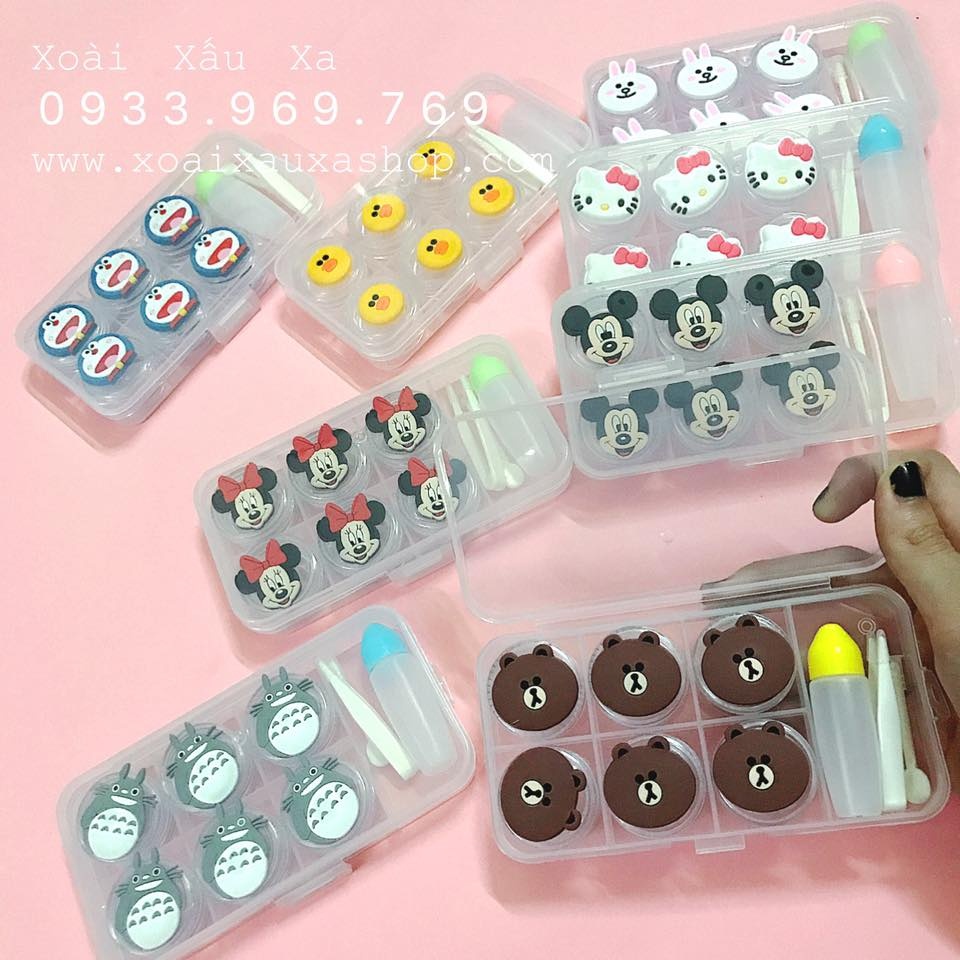 KHAY ĐỰNG LENS HOẠT HÌNH 6 Ô ĐORAEMON, KITTY, MICKEY... DỄ THƯƠNG