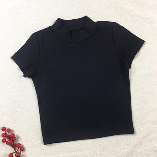 ÁO CROPTOP THUN BOZIP CAO CẤP CỔ LỌ TAY NGẮN Co Giãn 4 Chiều  ྇