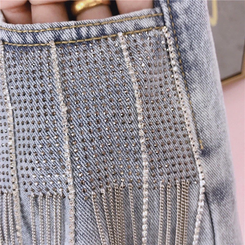 Quần short denim nữ cạp siêu cao đính đá siêu bền hàng Quảng Châu | BigBuy360 - bigbuy360.vn