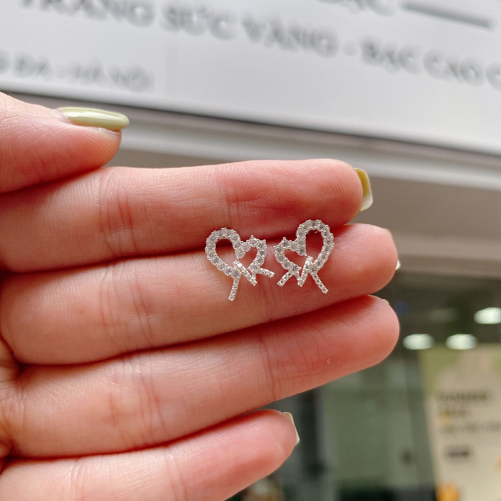 Khuyên Tai Bạc Ta Nữ CaoBac Silver Hình Nơ Đính Đá Cạnh Xoắn Thiết Kế Lạ Mắt , Lấp Lánh  Xinh Xắn Cho Bạn Bạn Gái