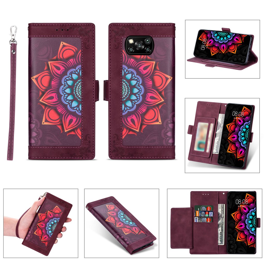 For Xiaomi Mi Poco X3 NFC  mobile phone case two-color printed leather case high-quality leather case all-inclusive anti-fall protection card holder