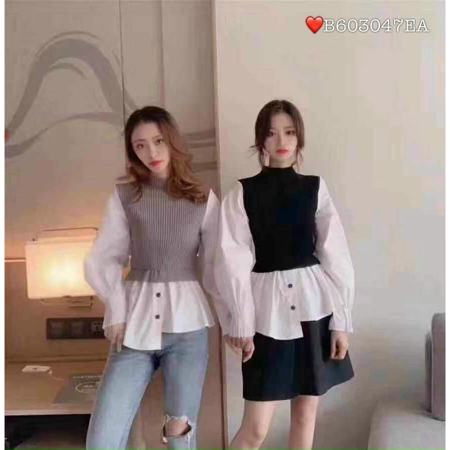 (Bỏ sỉ) Áo phối trắng tay xếp li bo đẹp y hình, may kỹ, bao đẹp, hit hot mã TF10122179