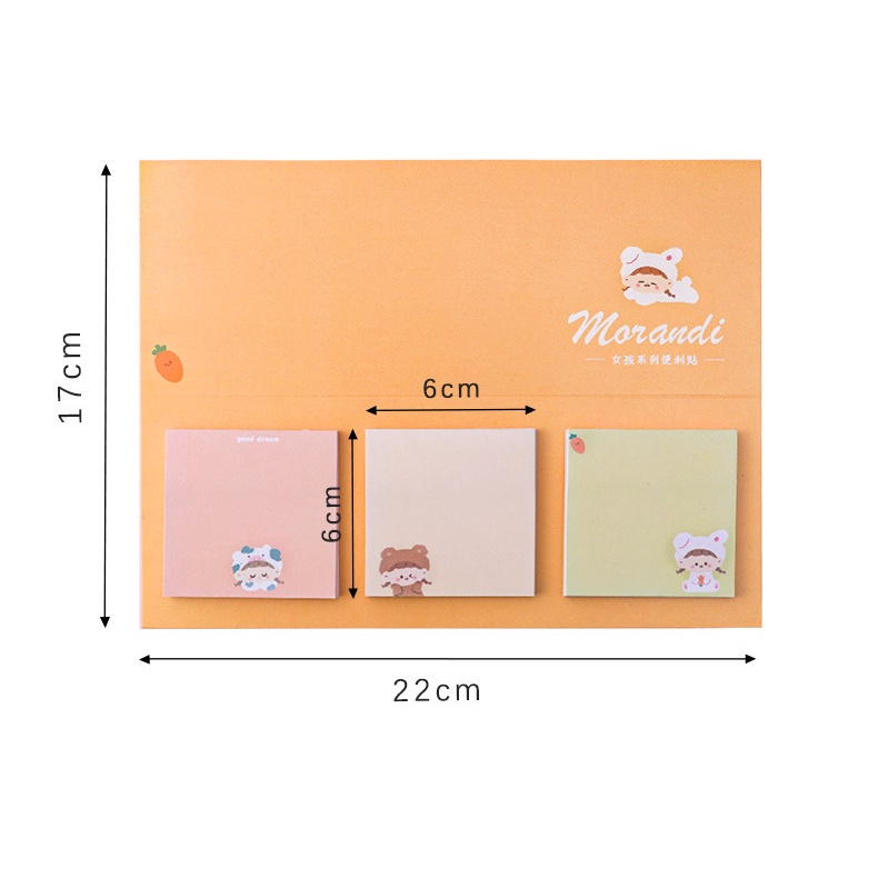 Set 3 tập giấy note Morandi gấu cute Decorme Giấy nhớ hoạt hình gấu đáng yêu văn phòng phẩm