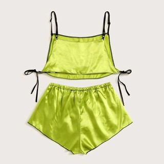 Bộ Đồ Ngủ Lụa Satin Phối Nơ Cho Nữ