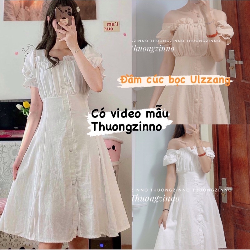 [Ảnh thật/Video]Váy cúc bọc Laly thiết kế trẻ trung mặc được hai kiểu Đầm ulzzang trễ vai