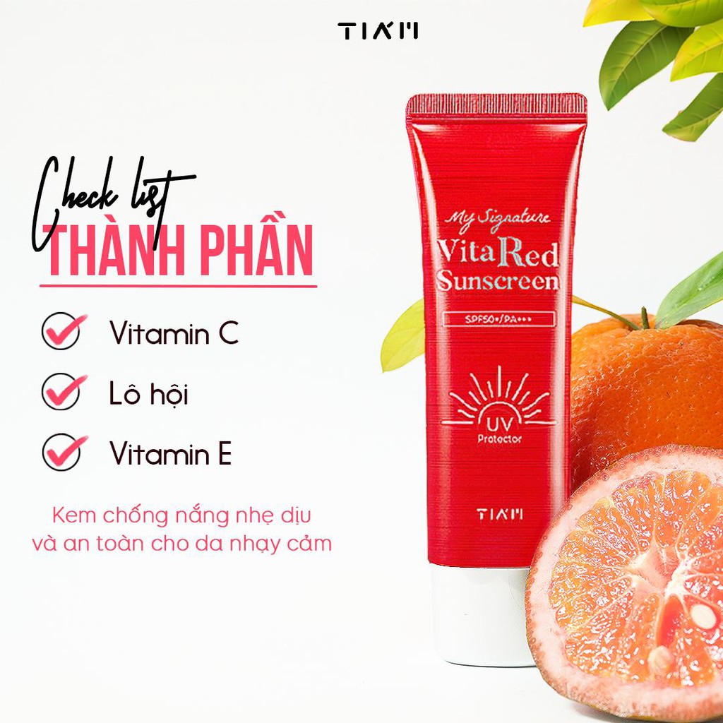 Kem chống nắng dưỡng trắng Tia'm My Signature Vita Red Sunscreen với SPF 50/PA+++ 50ml