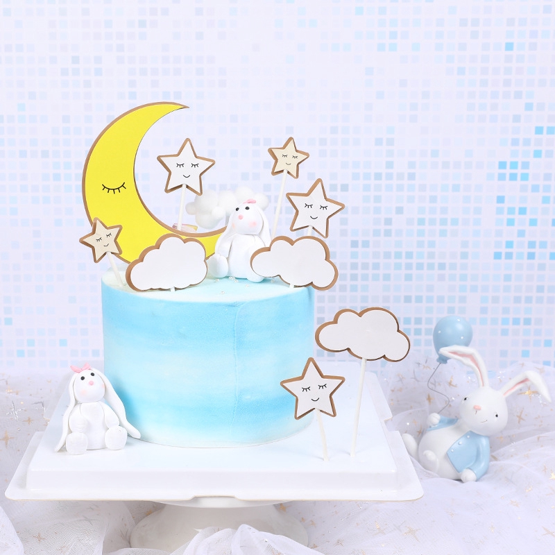 Bộ 9 Que Cắm Trang Trí Bánh Kem Hình Mặt Trăng/Ngôi Sao Sáng Tạo Tiện Dụng