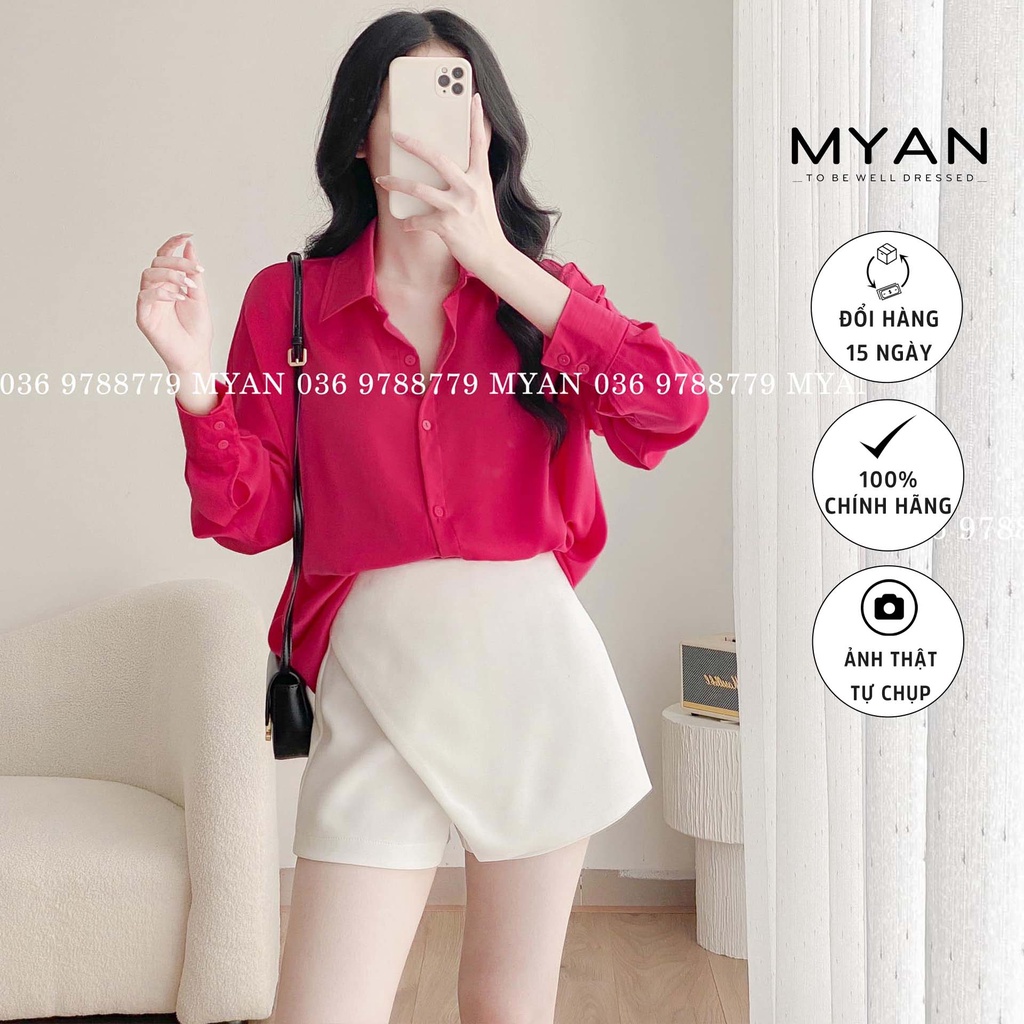 Áo sơ mi lụa cổ đức, mềm mịn ít nhăn MYAN, Sơmi màu hot trend (xanh lá, hồng) MYAN - Avn062205